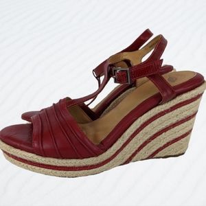Nurture Castle Red Leather Wedges Adjustable Ankle T-Strap Size 7.5